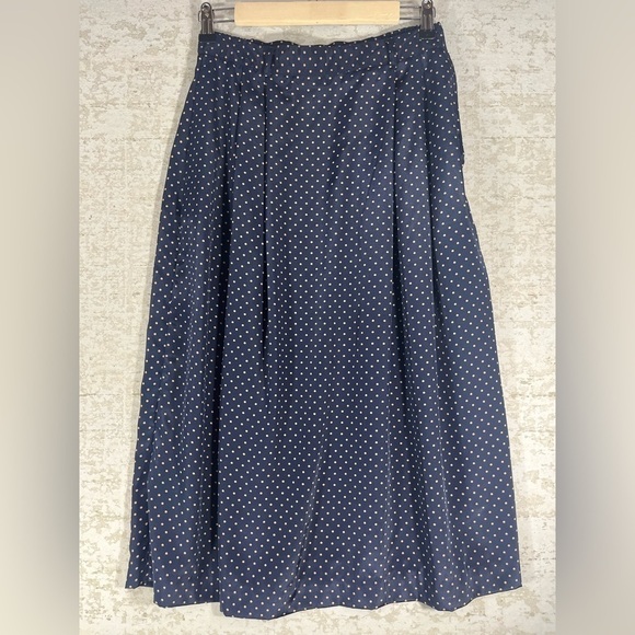 Vintage SUBURBAN PETITES Union Made Long Blue Dotted Skirt Made in USA Shiny - Picture 1 of 10